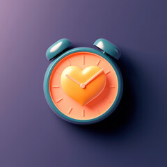 romantic clock with heart design, glowing softly in pastel colors
