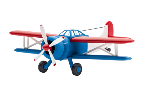 Red and blue toy airplane with propeller wings isolated for aviation children toy concept transportation fun and flight imagination vector illustration