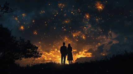 Fototapeta premium Fireworks on the black sky at night
