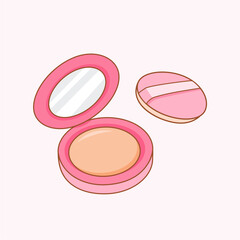 Makeup Powder With Mirror Vector. Pink Face Powder Cosmetic