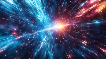 Fototapeta premium An astronaut floating close to a pulsar, beams of intense light radiating outward, cinematic lighting creating dramatic contrasts on their suit, hd quality,