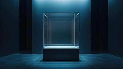Naklejka premium Studio Photograph of a Blank Premium Glass Box on a Wide Dark Background.