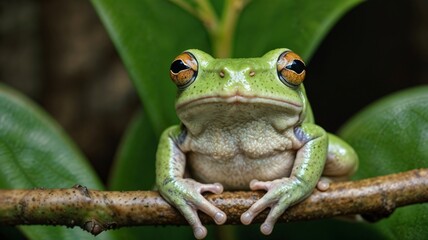 Fototapeta premium green frog on leaf