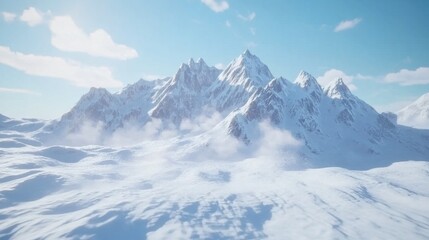 Majestic snow-capped mountains under a clear sky.