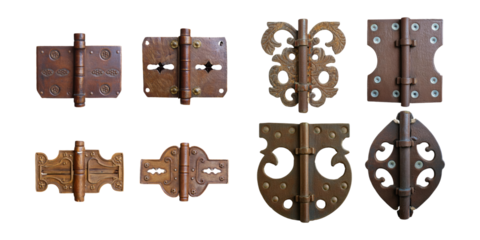 Decorative Vintage Hinges Collection for Crafts, PNG collection, set bundle, isolate on transparent or white background