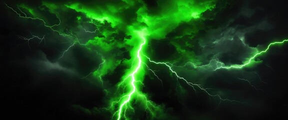 Green lightning black and dark abstract background