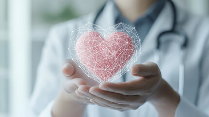 close up of hand holding heart shaped symbol representing care and compassion in healthcare. image conveys sense of love and support in medical practice