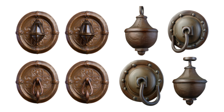 Vintage Decorative Door Hardware Collection, PNG collection, set bundle, isolate on transparent or white background