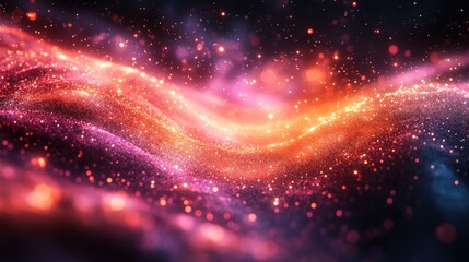 Obraz premium Glowing red, pink particles; cosmic wave.