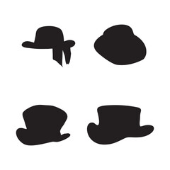 Different Types of Hats Silhouettes Set - Vector Illustration.