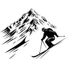 Skier Carving Down the Mountain