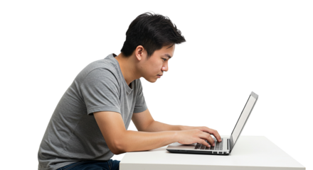 person with laptop isolated on transparent background