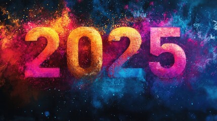 Elegant Typography with a Colorful Explosion for a Vibrant New Year "2025" Design