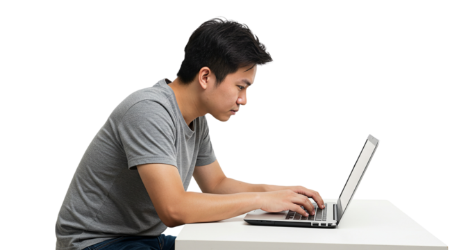 person with laptop isolated on transparent background