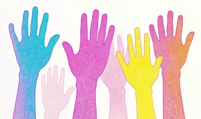 Fototapeta premium procedural one-line illustration of raised hands