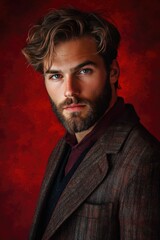 Handsome Man with Beard Wearing a Brown Jacket