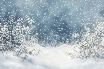 Snowy winter landscape with falling snowflakes. (1)