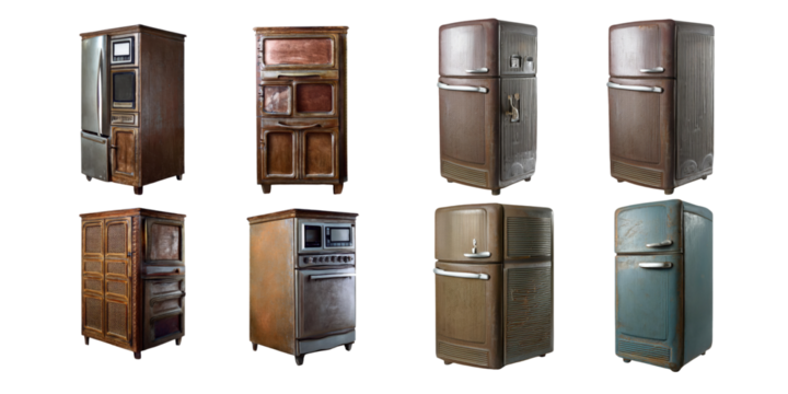 Vintage Refrigerator Collection on Transparent Background, PNG collection, set bundle, isolate on transparent or white background