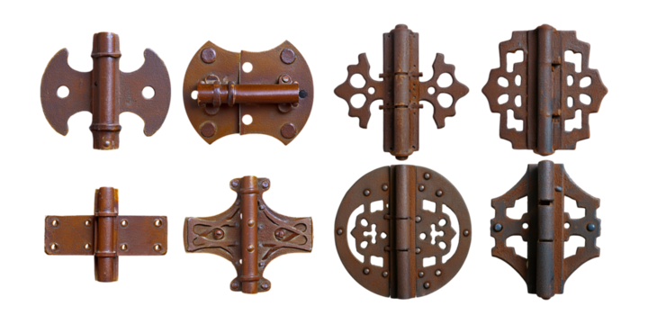 Vintage Metal Hinges Collection on Transparent Background, PNG collection, set bundle, isolate on transparent or white background