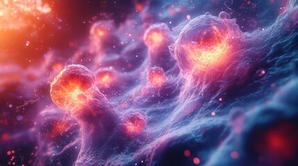 Abstract fiery glowing cellular structures.