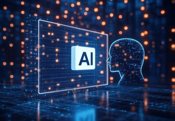 word "AI" and a hologram of a head silhouette