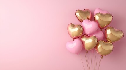 Fototapeta premium Heart-Shaped Balloons in Pink and Gold for Celebrations and Events