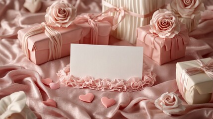 Elegant Romantic Background with Gifts and Decorative Elements