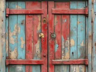 Here's a 10-word description of the image: Weathered wooden double