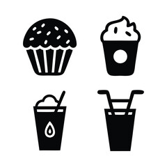Different Food and Restaurant Item Silhouettes Set Vector Illustration
