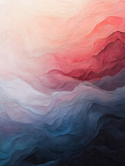 Fototapeta premium Layered abstract background with soft waves in pink, red, and blue hues, creating serene and calming atmosphere. Ideal for artistic and modern design projects