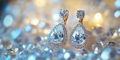 Fototapeta premium Stunning jewelry fashion accessories for women, featuring exquisite shiny crystal or diamond earrings. Elevate your style with beautiful design jewelry fashion accessories for women.