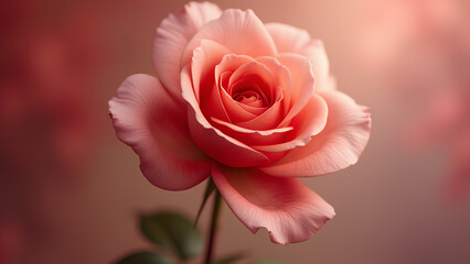 A single rose depicted in a Dual-Tone Ethereal Portrait using soft gradients of contrasting deep red and creamy white to evoke a dreamy and otherworldly atmosphere