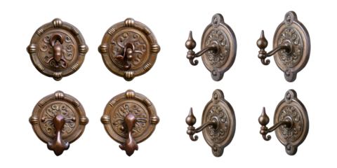 Decorative Antique Door Handles Set of Four, PNG collection, set bundle, isolate on transparent or white background