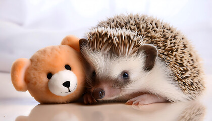 Obraz premium Adorable Baby Hedgehog Sleeping with a Plush Toy in Realistic Detail