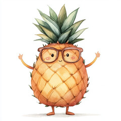Cute pineapple character with glasses, smiling and welcoming