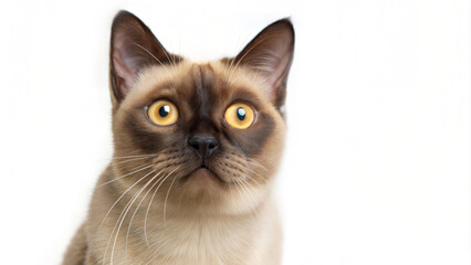 Siamese cat portrait beautiful cute white background copy blank space paste