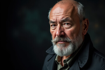 Fototapeta premium Man with a Beard, Dark Coat, and Dark Background