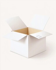 Empty white cardboard box with open flaps, ideal for storage or shipping, set against a light background.