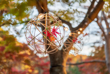 月の石もみじ公園の紅葉のオブジェ