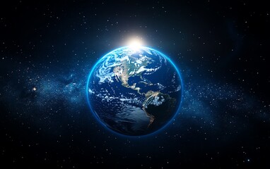 Naklejka premium A shining Earth globe amidst digital data, world statistics, and global information, with ample copy space for headlines or descriptions