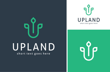 Initial Letter U with Flower Leaf, Beauty Floral Leaves Plant Decoration for Vegan Herbal Fresh Natural Nutrition logo design © Foonaz