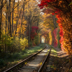 Fototapeta premium ove tunnel in autumn a railway in the autumn fores