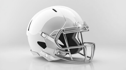Naklejka premium White American football helmet with chrome facemask on white background.