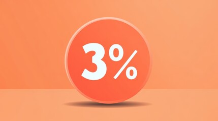 A vibrant orange circle displaying a large white '3%' on a smooth background, symbolizing a percentage or discount.