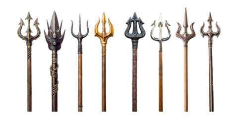 Various Decorative Tridents and Spears Displayed Together, PNG collection, set bundle, isolate on transparent or white background