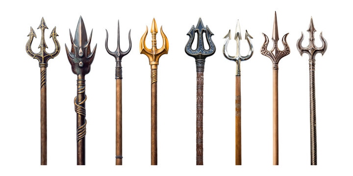 Various Decorative Tridents and Spears Displayed Together, PNG collection, set bundle, isolate on transparent or white background