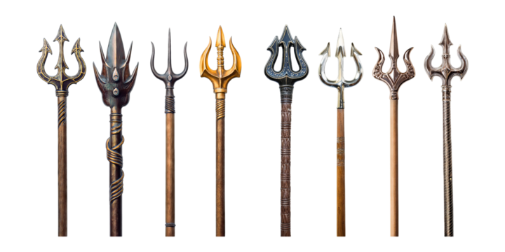 Various Decorative Tridents and Spears Displayed Together, PNG collection, set bundle, isolate on transparent or white background