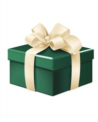 Obraz premium A beautifully wrapped green gift box with a cream-colored ribbon on top, perfect for any celebration.