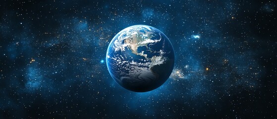 Obraz premium Planet Earth in the center, set against a backdrop of world data and digital information, offering space for copy or headlines