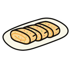 vector illustration of egg roll drawing, rolled egg menu creation, Japanese fried egg on the plate 